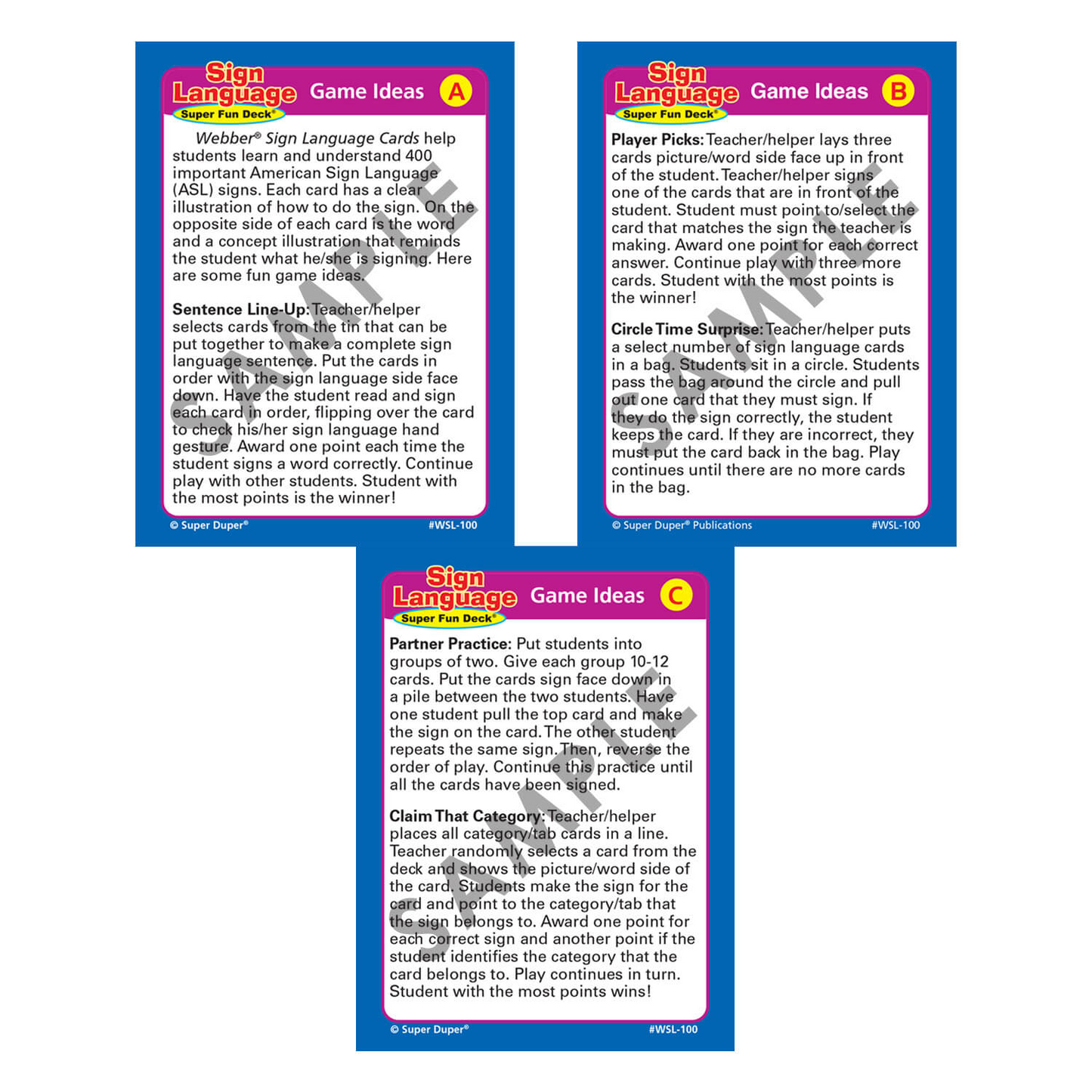 400 Webber Sign Language Cards Super Fun Deck
