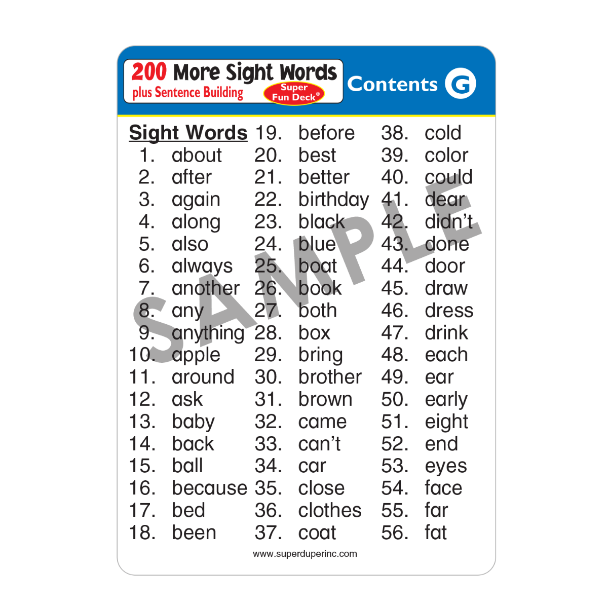 200 More Sight Words Super Fun Deck