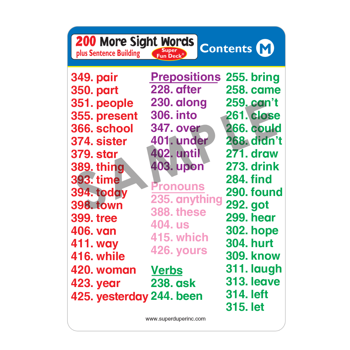 200 More Sight Words Super Fun Deck