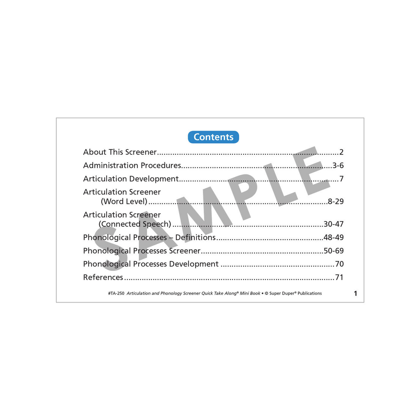 Articulation and Phonology Screener Quick Take Along