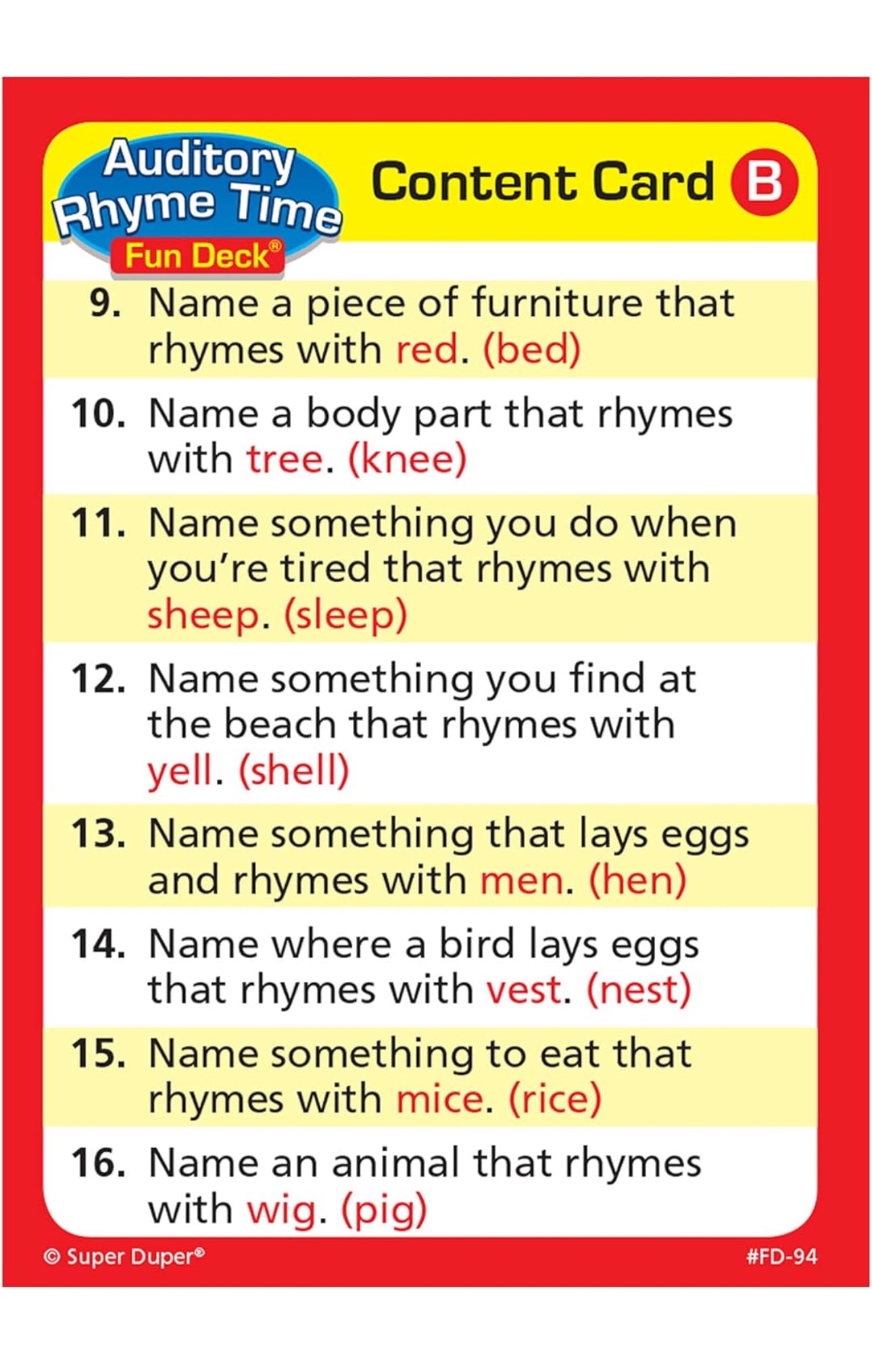 Auditory Rhyme Time Fun Deck