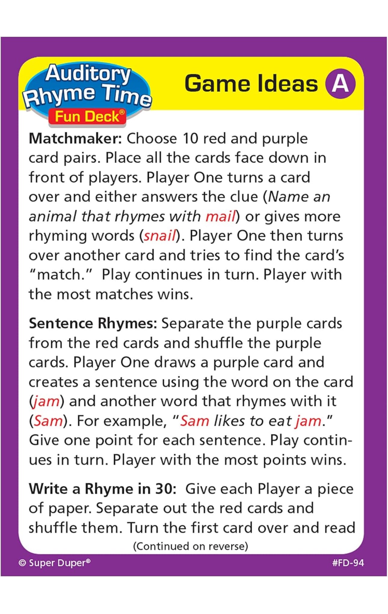 Auditory Rhyme Time Fun Deck