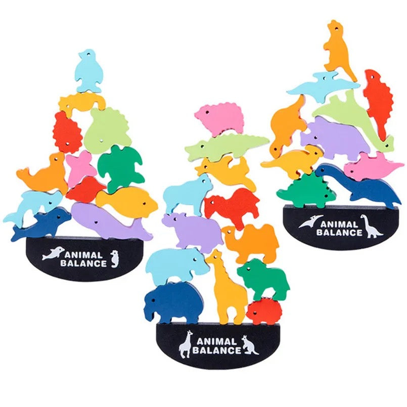 Wooden Animal Balance and Stacking Blocks