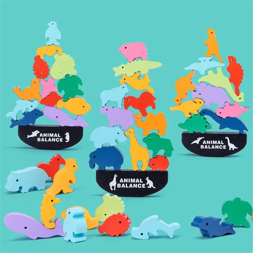Wooden Animal Balance and Stacking Blocks