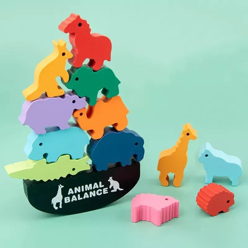 Wooden Animal Balance and Stacking Blocks