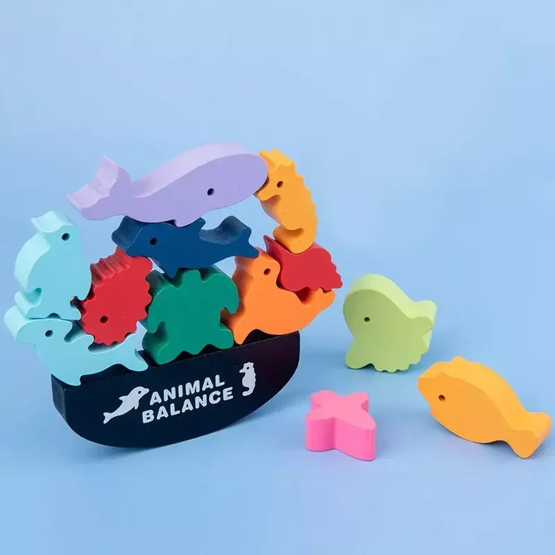 Wooden Animal Balance and Stacking Blocks