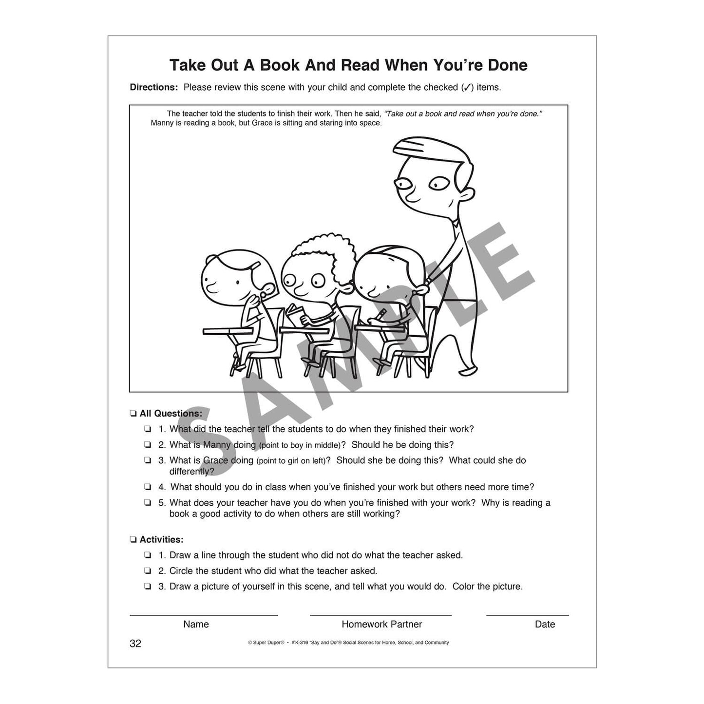 Say and Do Social Scenes for Home, School and Community