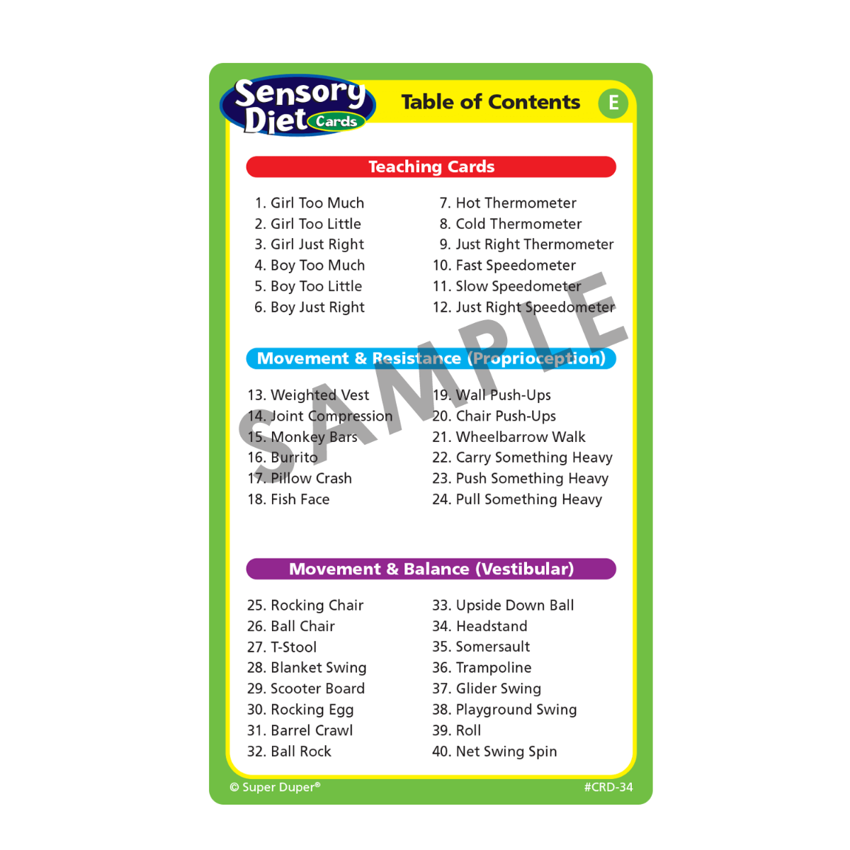 Sensory Diet Cards - 2nd Edition