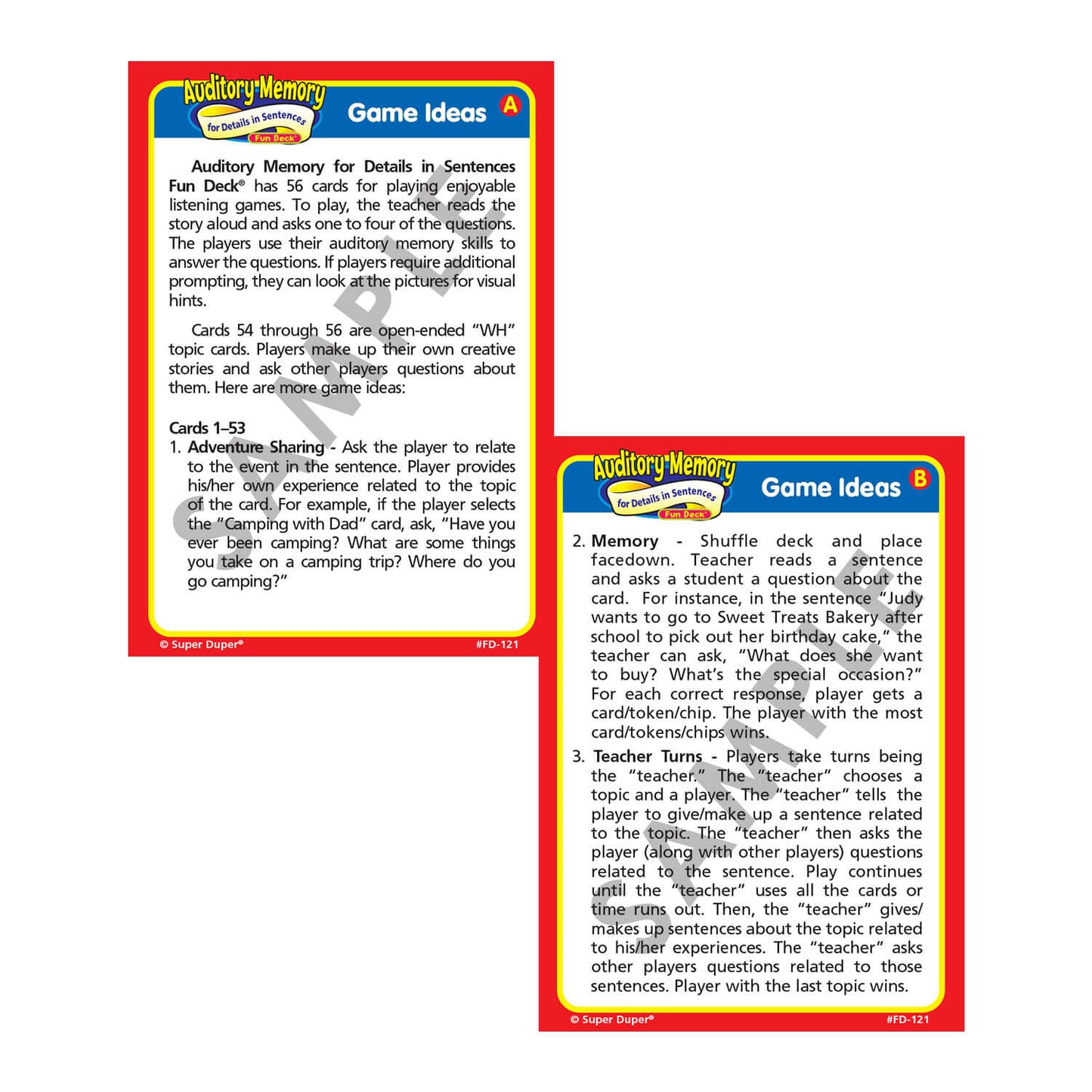 Auditory Memory for Details in Sentences Fun Deck