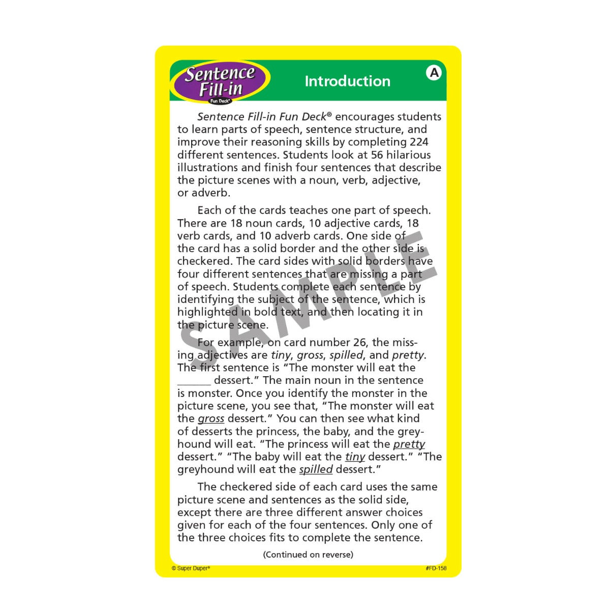 Sentence Fill-in Fun Deck