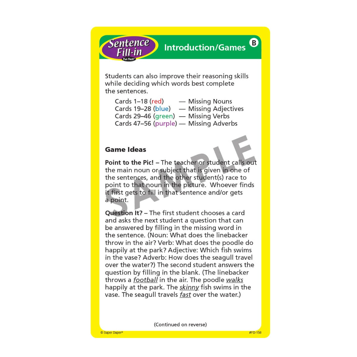 Sentence Fill-in Fun Deck