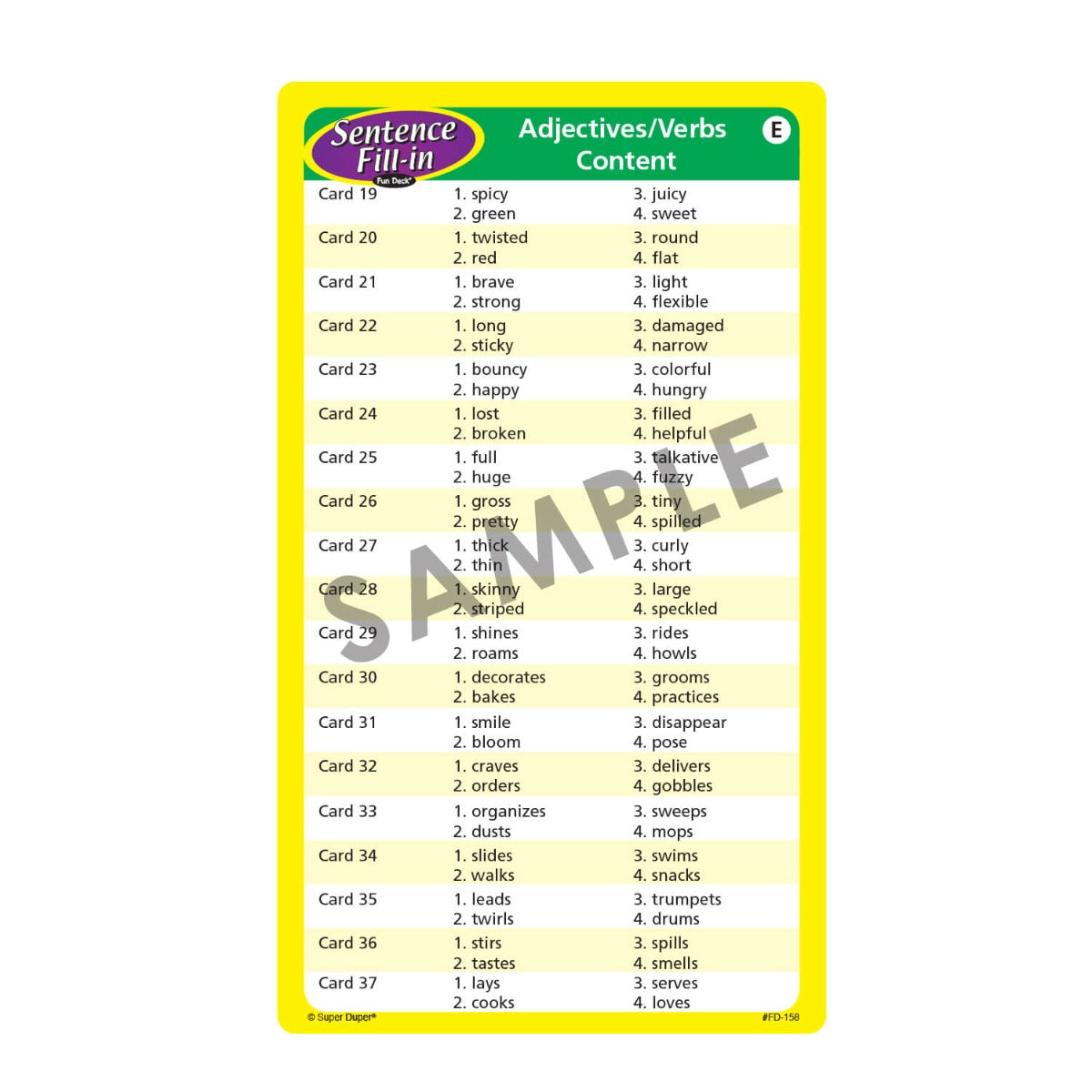 Sentence Fill-in Fun Deck