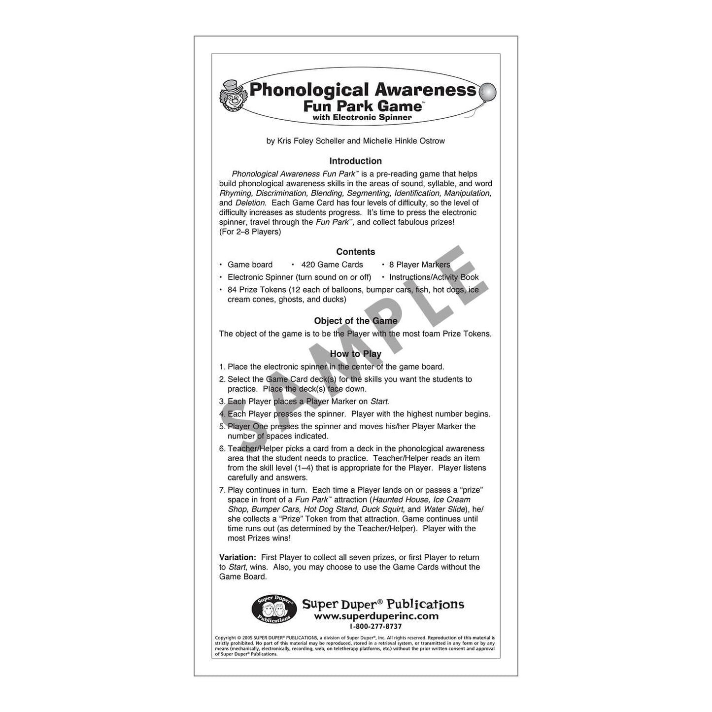 Phonological Awareness Fun Park Board Game with Electronic Spinner
