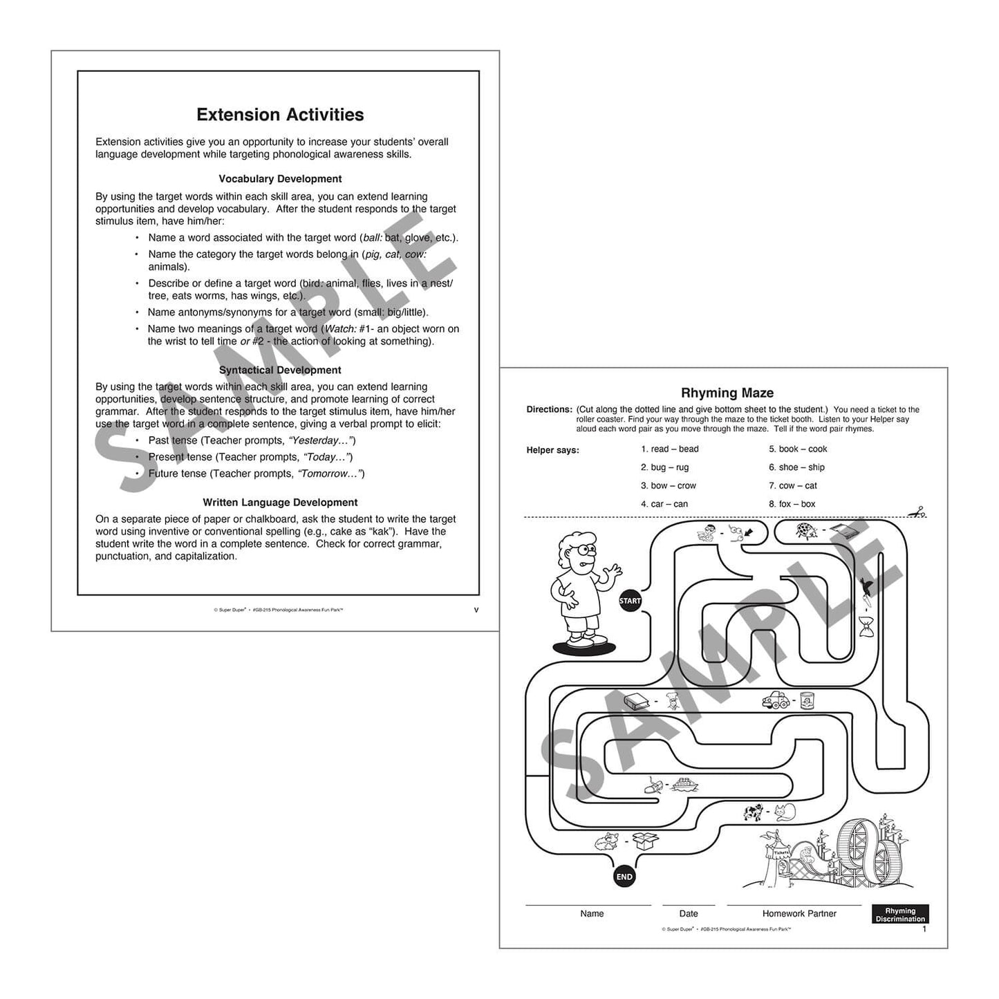 Phonological Awareness Fun Park Board Game with Electronic Spinner