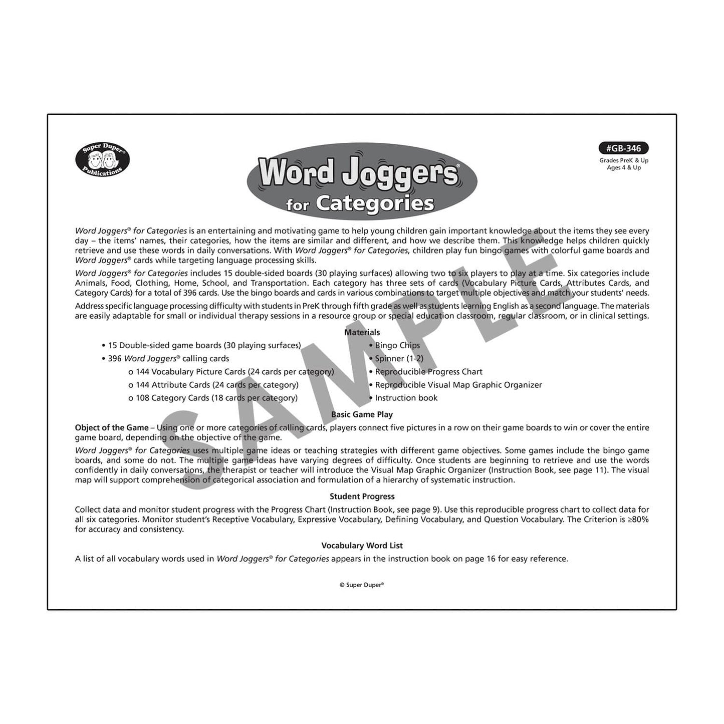Word Joggers for Categories