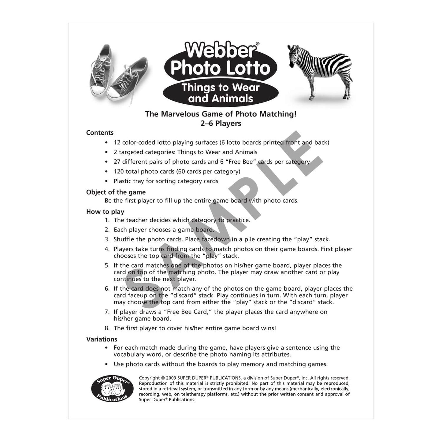 Webber Photo Lotto -Things to Wear and Animals