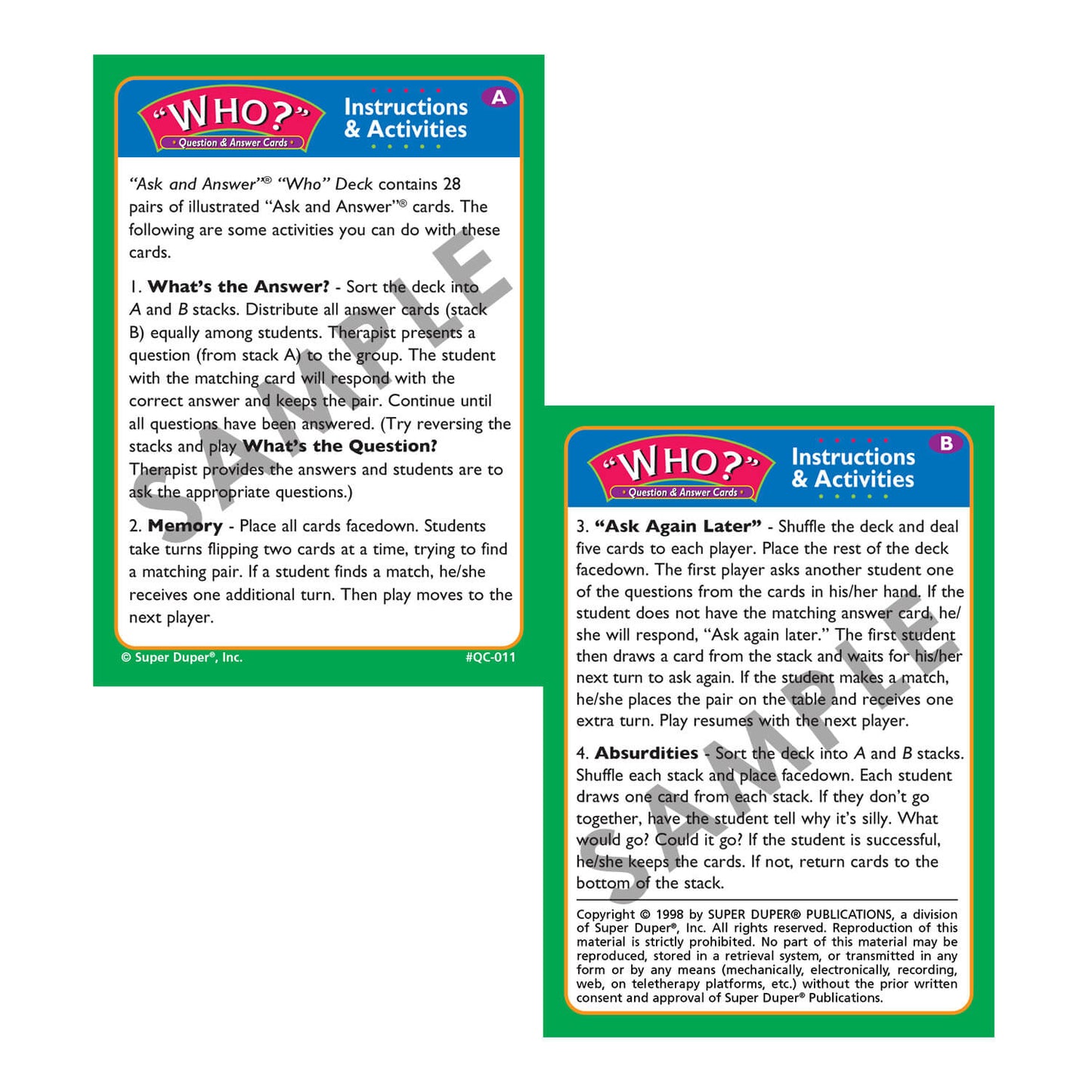 Ask and Answer WH Question Card Bundle