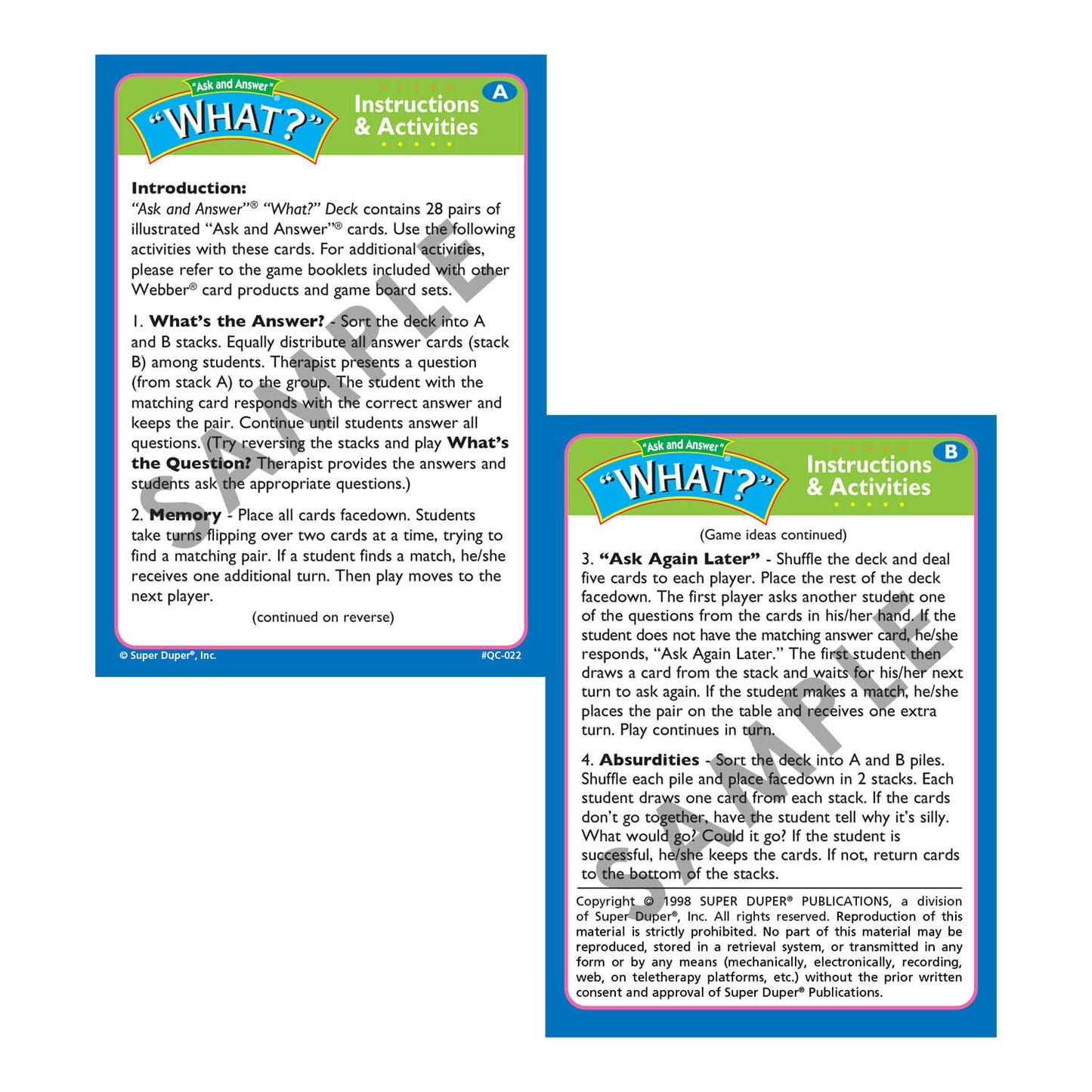 Ask and Answer WH Question Card Bundle