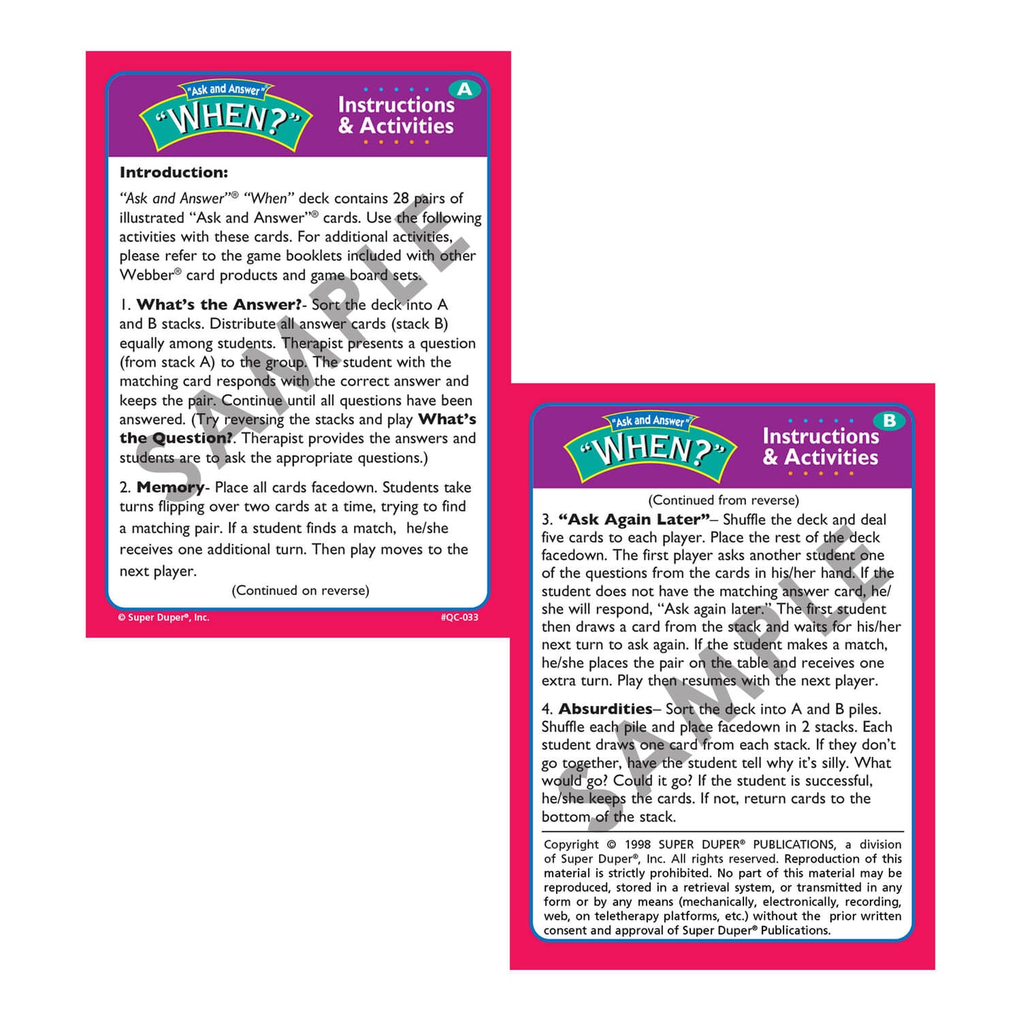 Ask and Answer WH Question Card Bundle