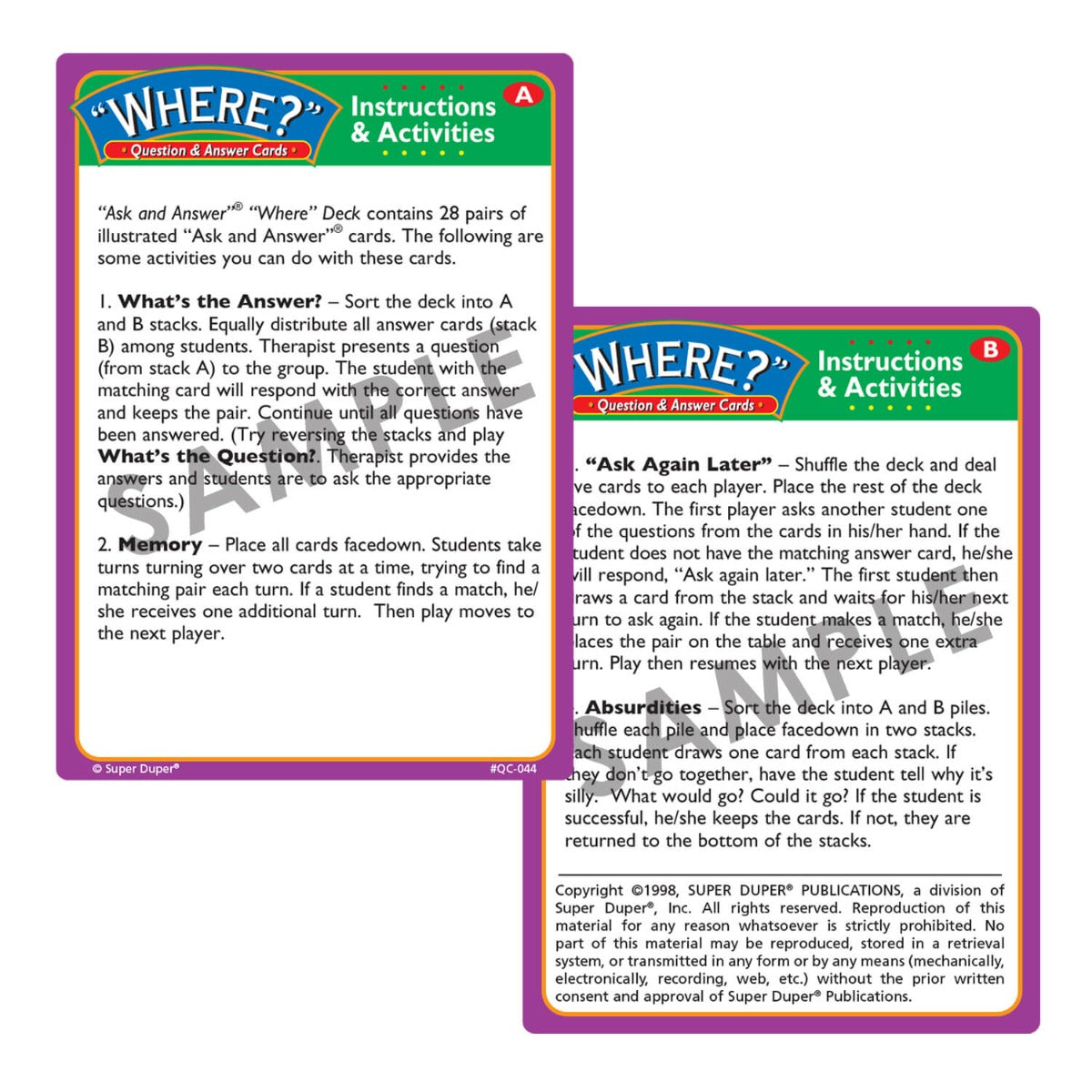 Ask and Answer WH Question Card Bundle
