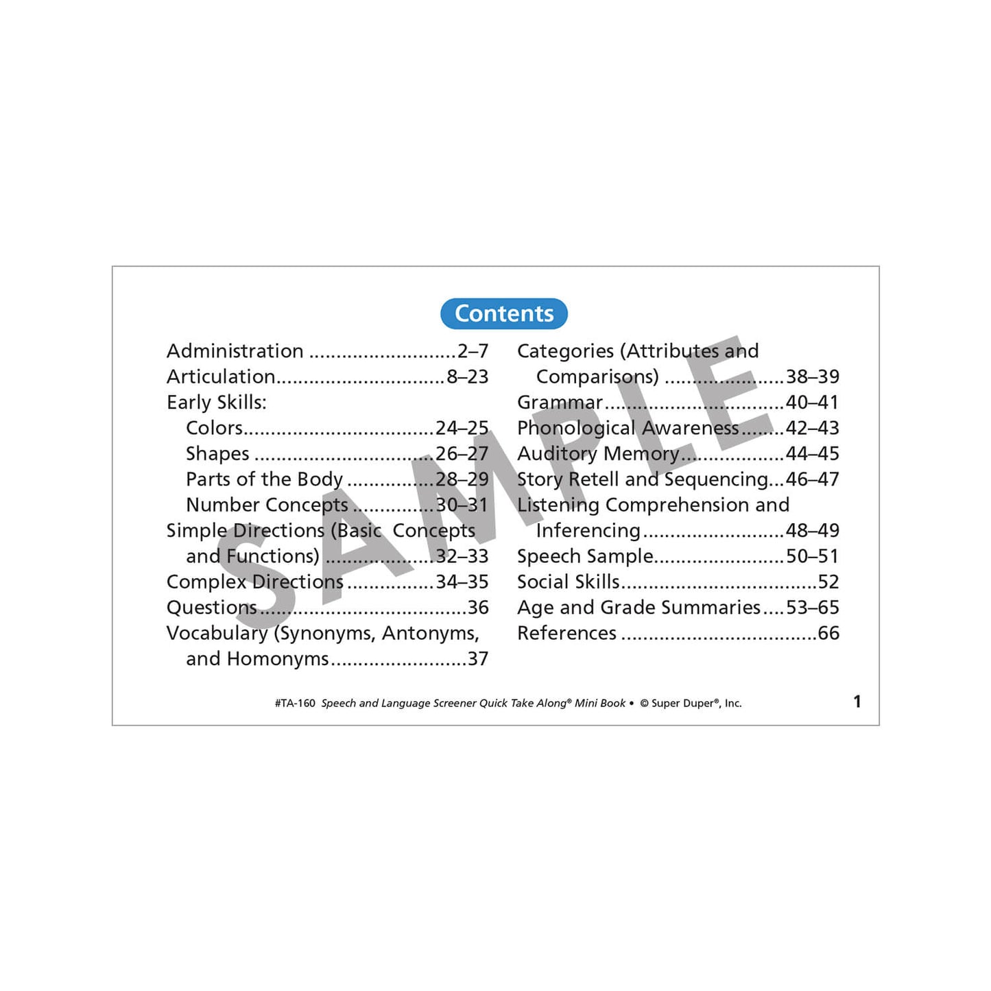 Speech and Language Screener Quick Take Along