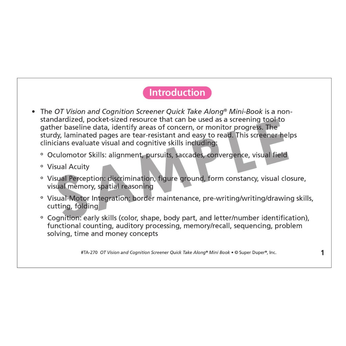 OT Vision and Cognition Screener Quick Take Along