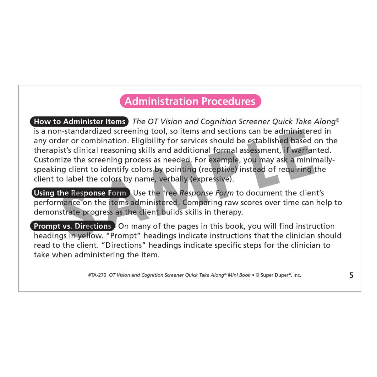 OT Vision and Cognition Screener Quick Take Along