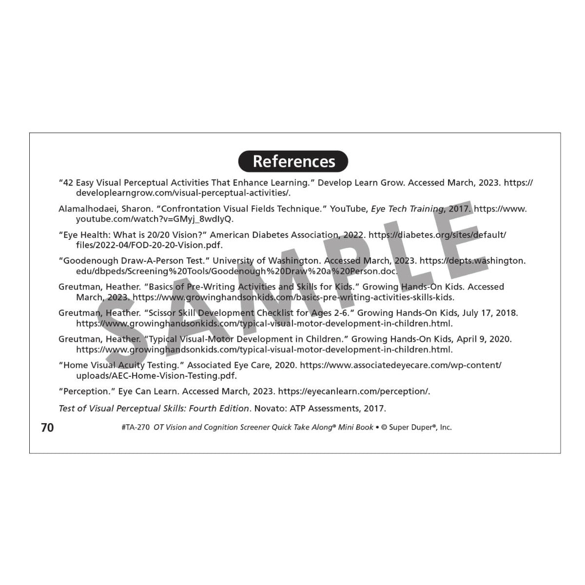 OT Vision and Cognition Screener Quick Take Along