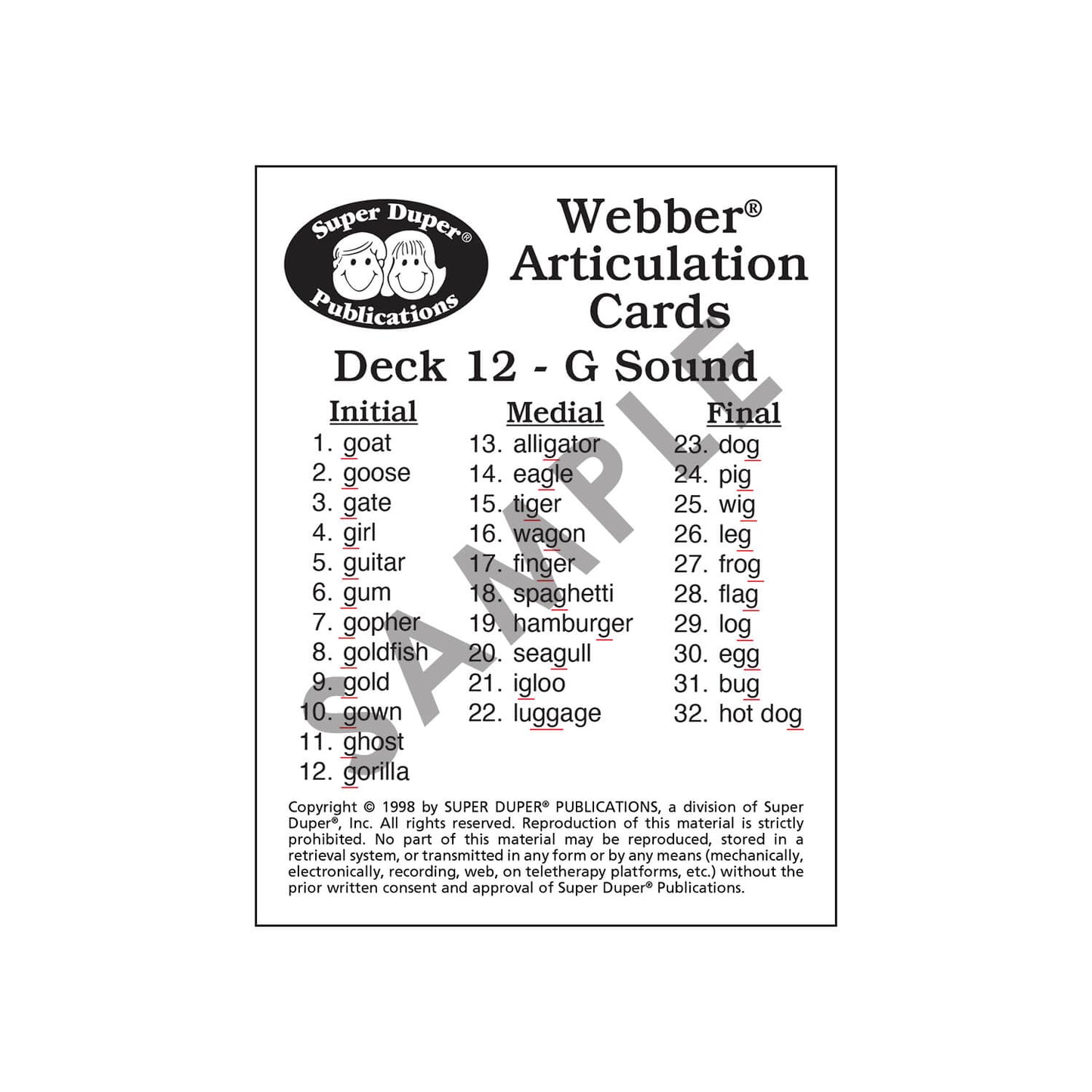 Webber Articulation Cards Bundle II (SH, CH, TH, F, V, K, G)