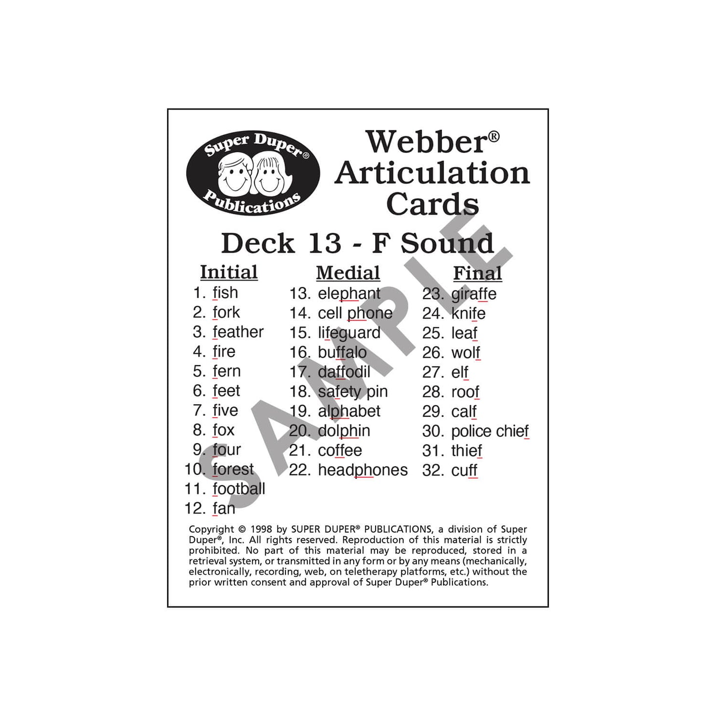 Webber Articulation Cards Bundle II (SH, CH, TH, F, V, K, G)