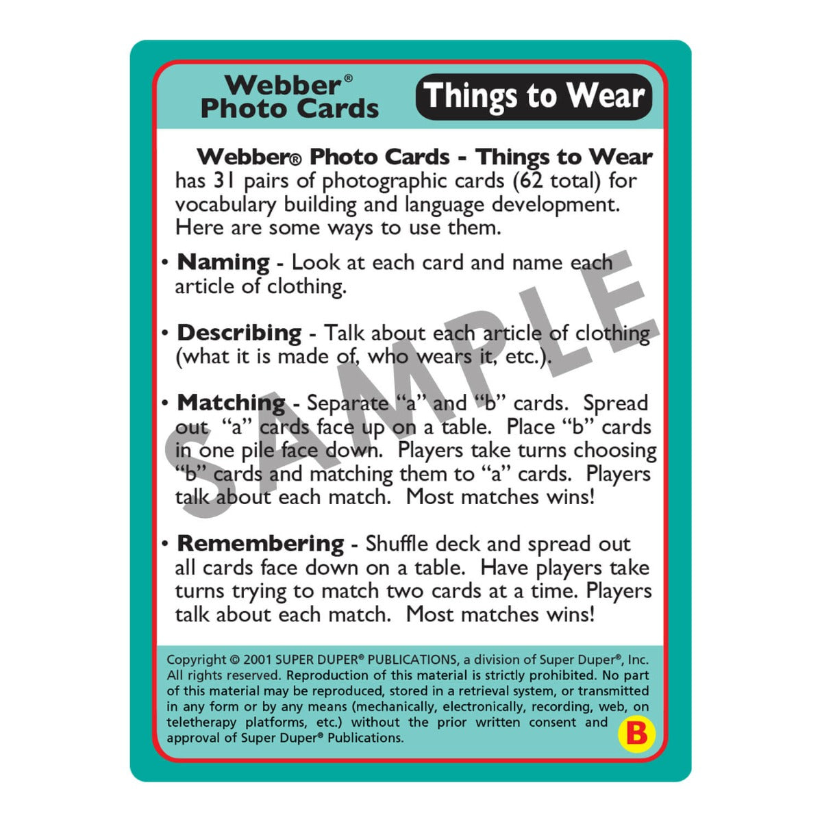 Webber Photo Cards - Things to Wear