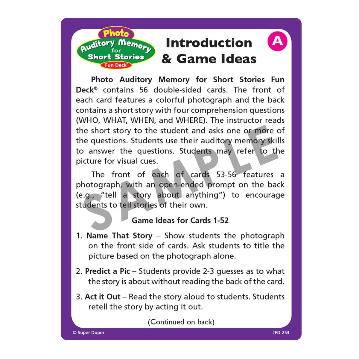 Photo Auditory Memory for Short Stories Fun Deck