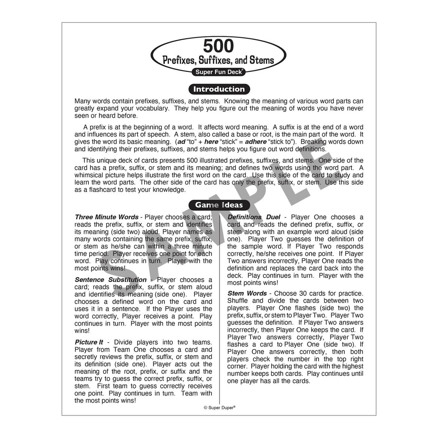 500 Prefixes, Suffixes, and Stems Super Fun Deck