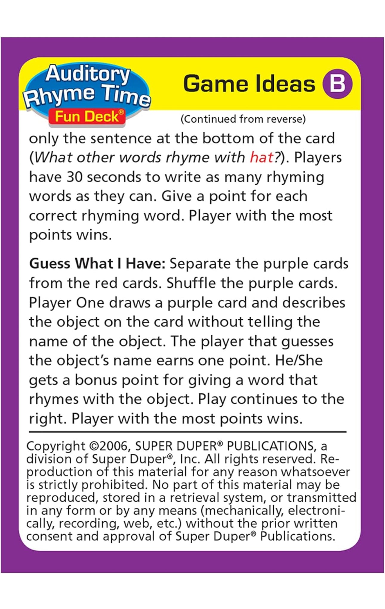 Auditory Rhyme Time Fun Deck