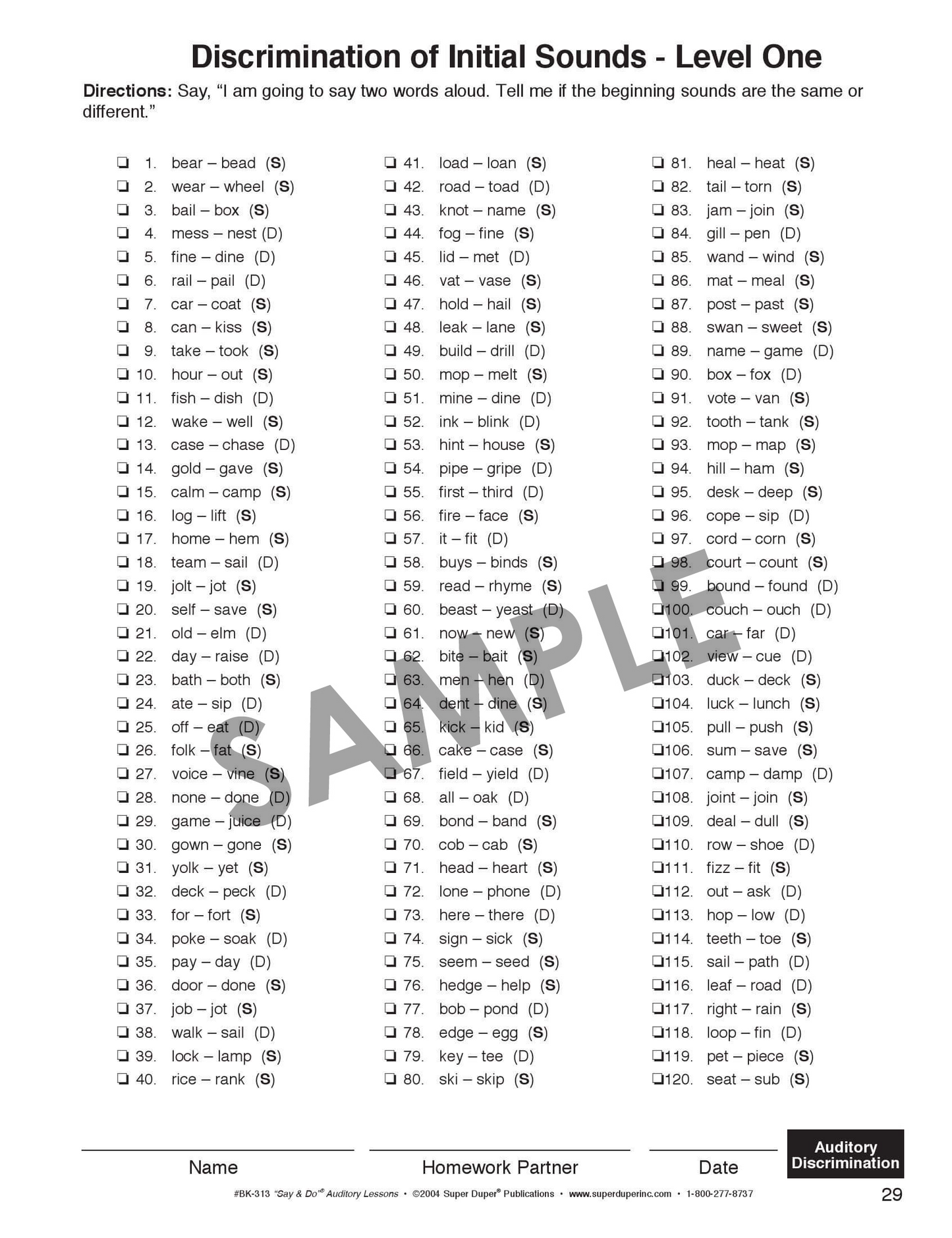 Say and Do Auditory Lessons