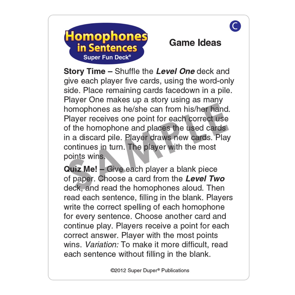Homophones in Sentences Fun Deck