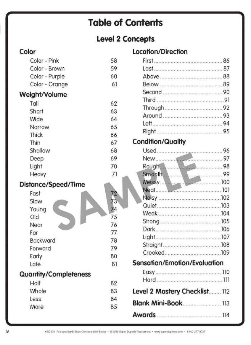 Fold and Say Basic Concepts Mini Book