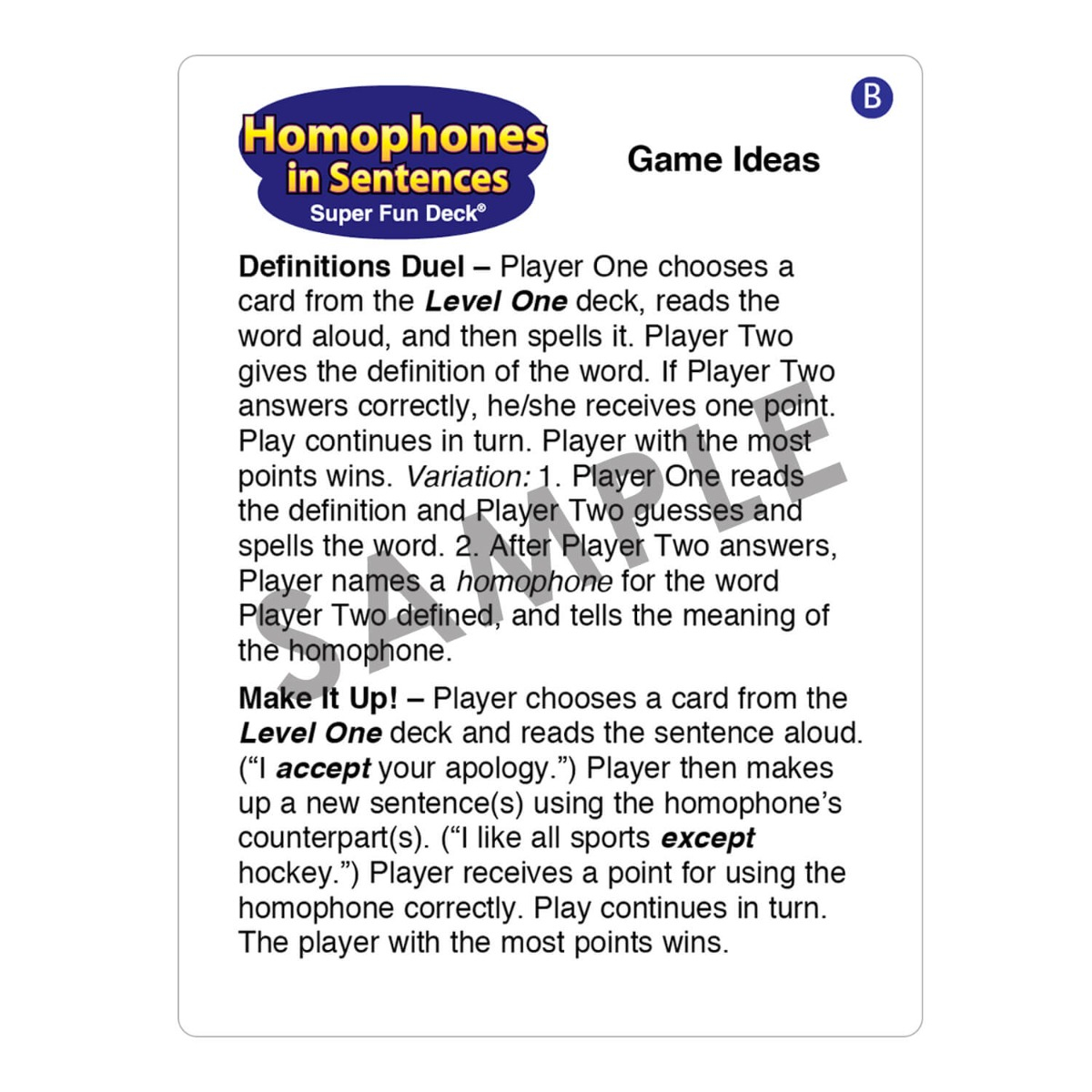 Homophones in Sentences Fun Deck