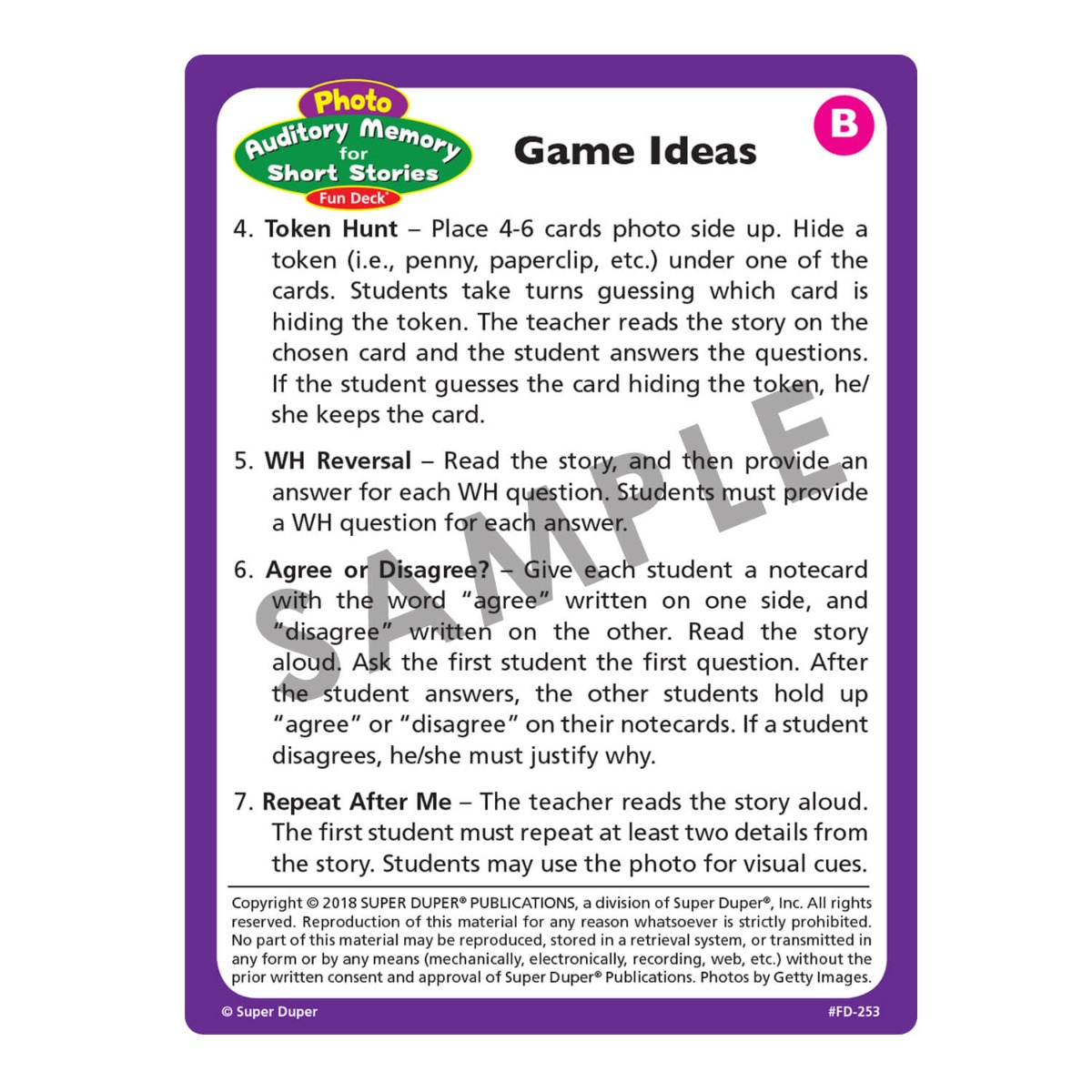 Photo Auditory Memory for Short Stories Fun Deck