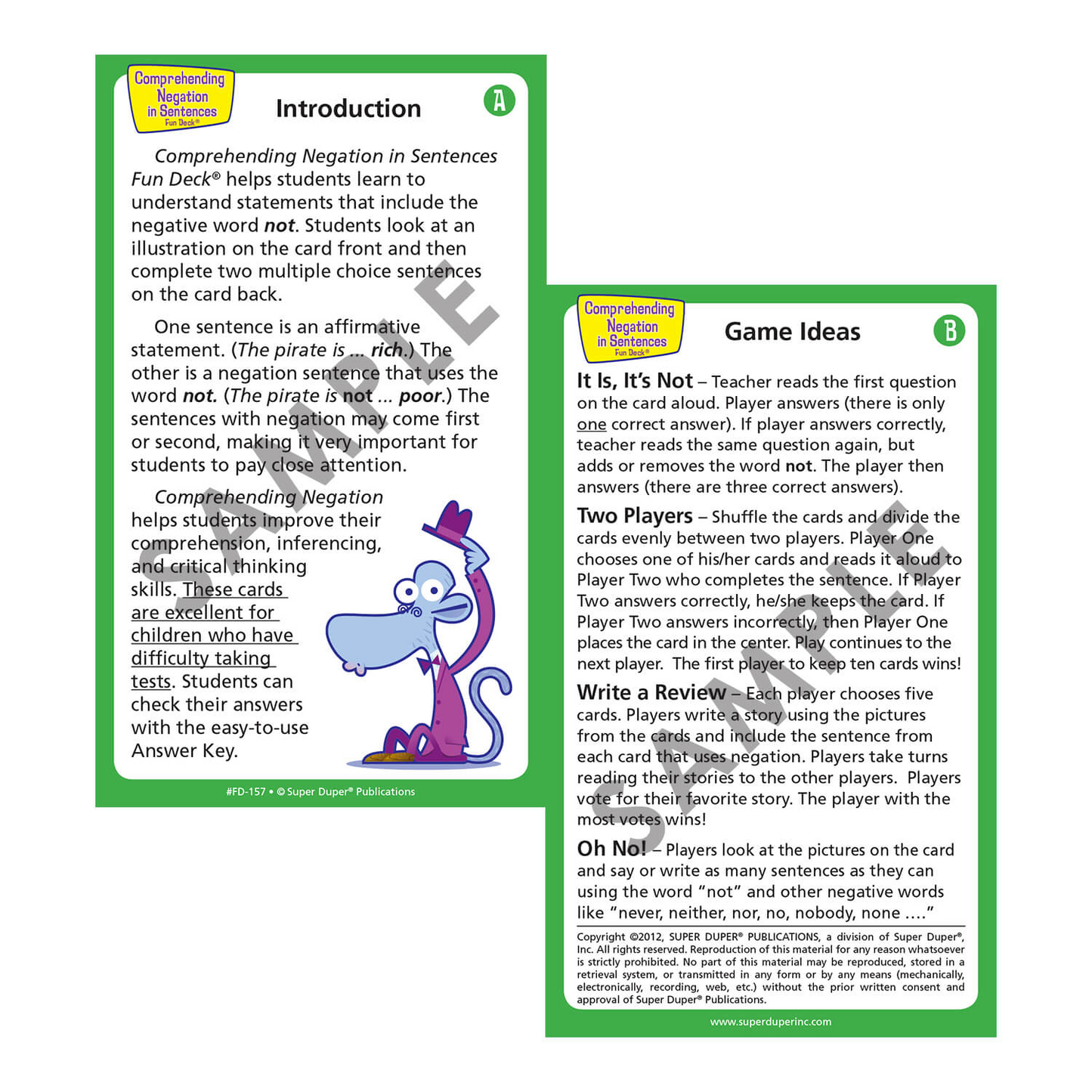 Comprehending Negation in Sentences Fun Deck