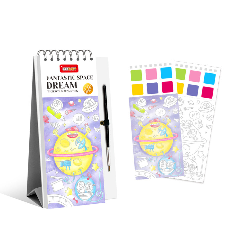 Watercolor Coloring Book Bookmark – with Brush (Multi-Page, 5 Designs)
