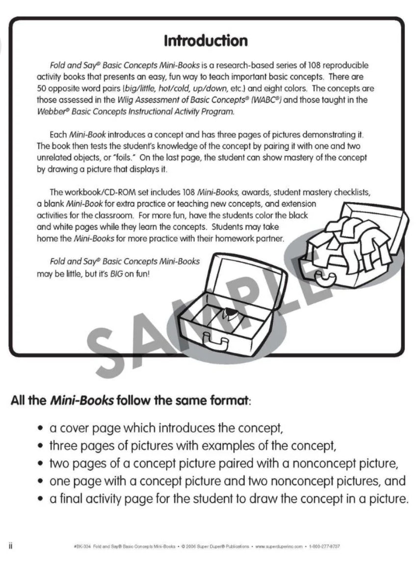 Fold and Say Basic Concepts Mini Book