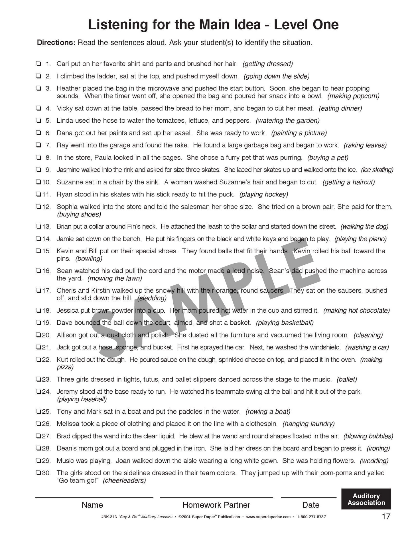 Say and Do Auditory Lessons