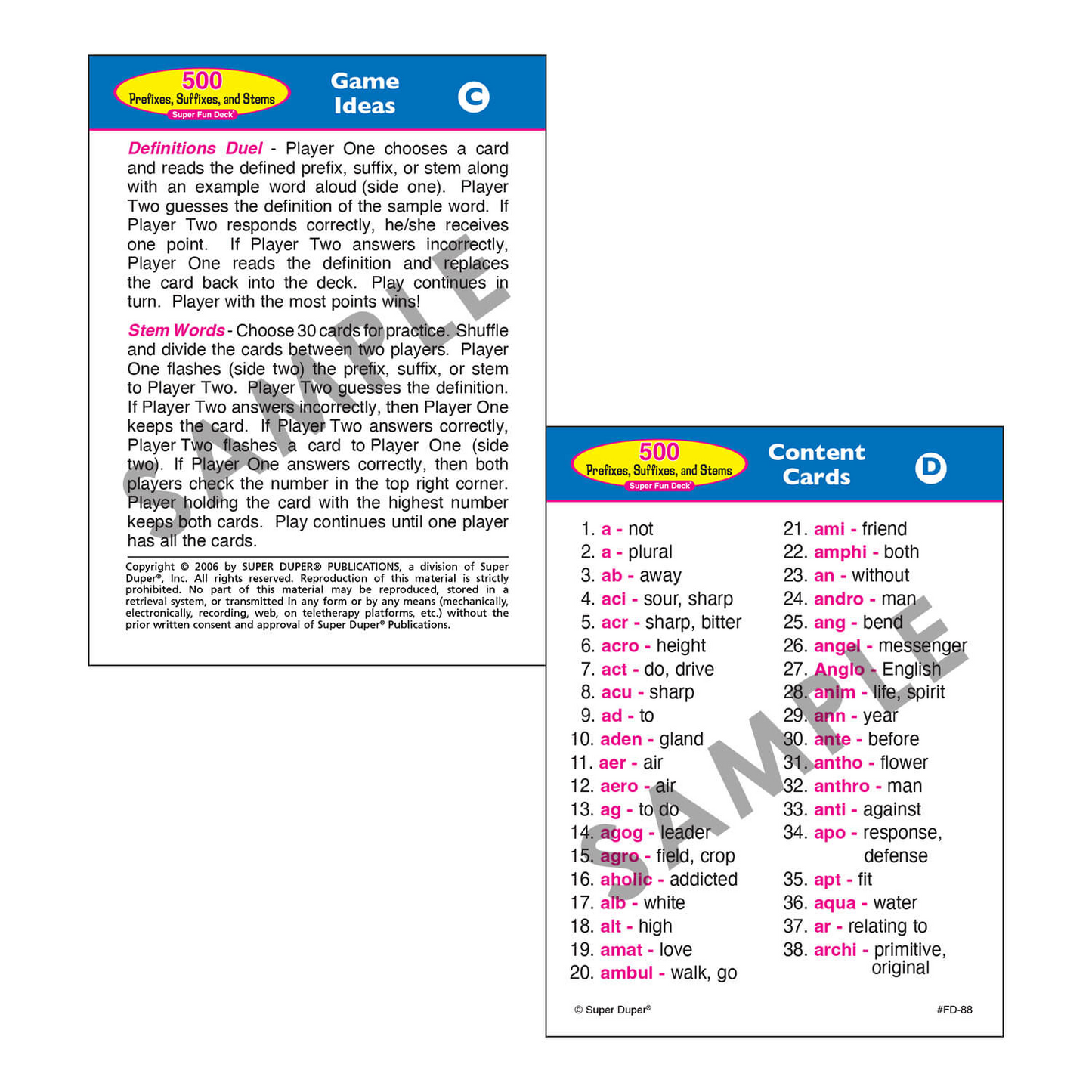 500 Prefixes, Suffixes, and Stems Super Fun Deck