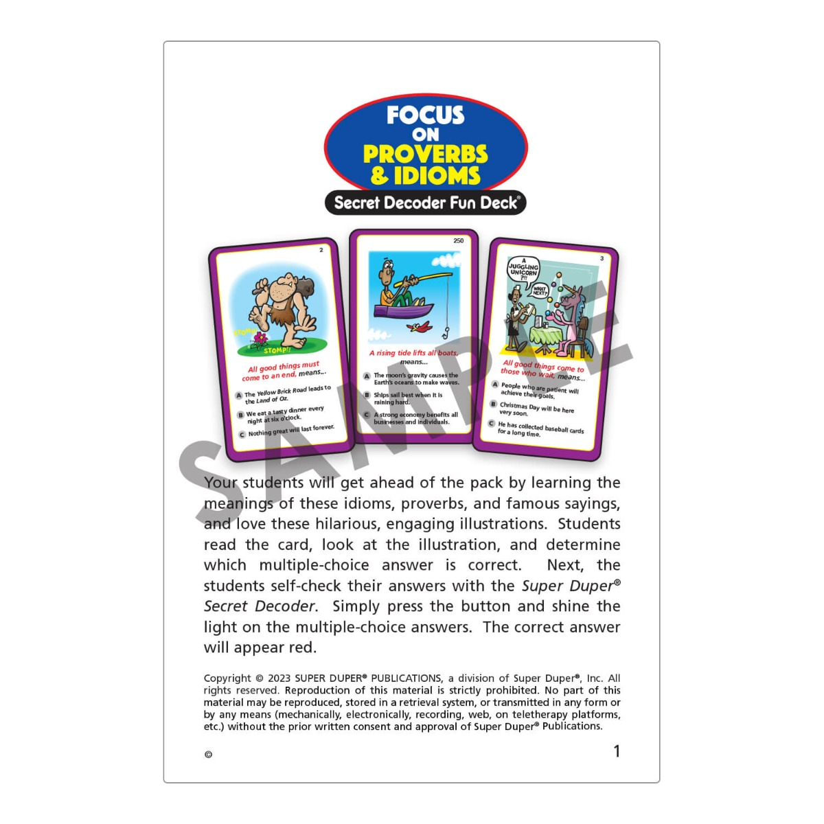 Focus on 320 Idioms and Proverbs Secret Decoder Fun Deck