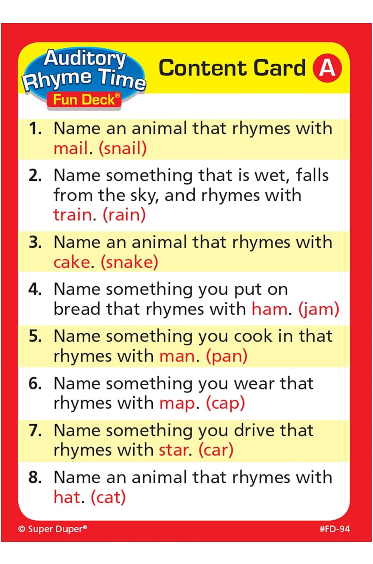 Auditory Rhyme Time Fun Deck