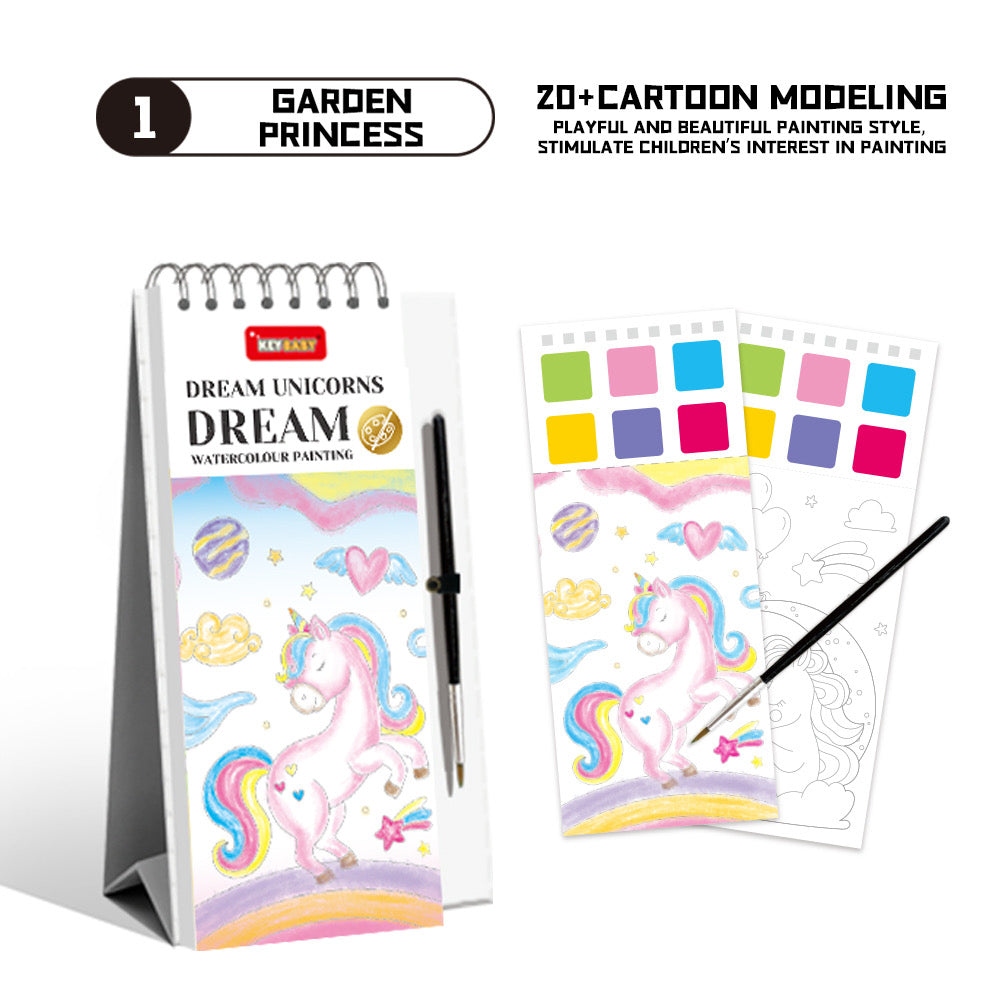 Watercolor Coloring Book Bookmark – with Brush (Multi-Page, 5 Designs)