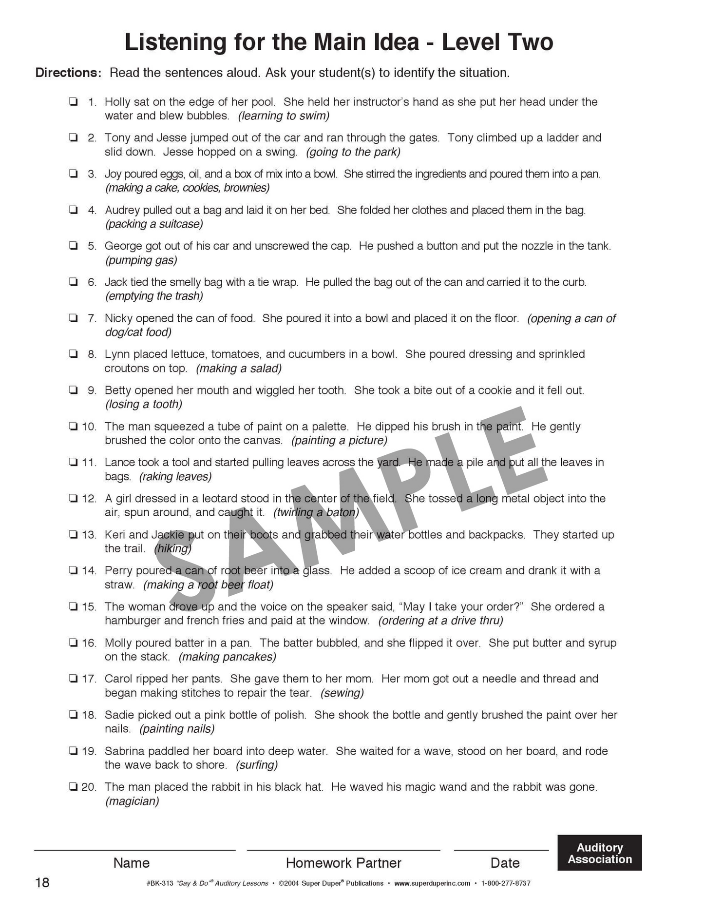 Say and Do Auditory Lessons