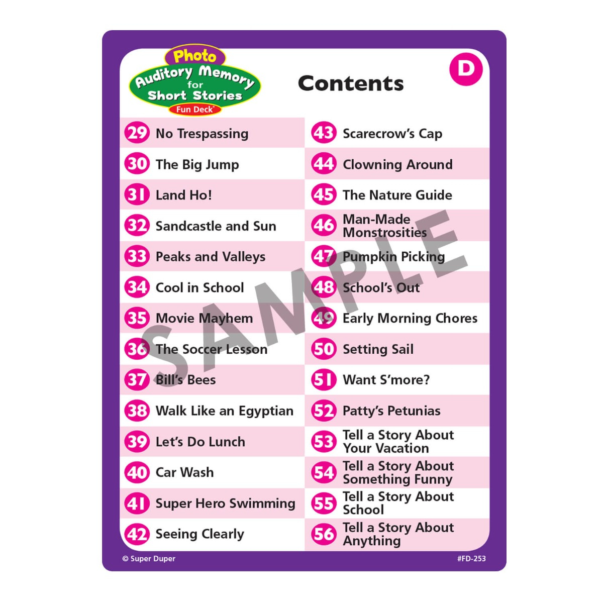 Photo Auditory Memory for Short Stories Fun Deck