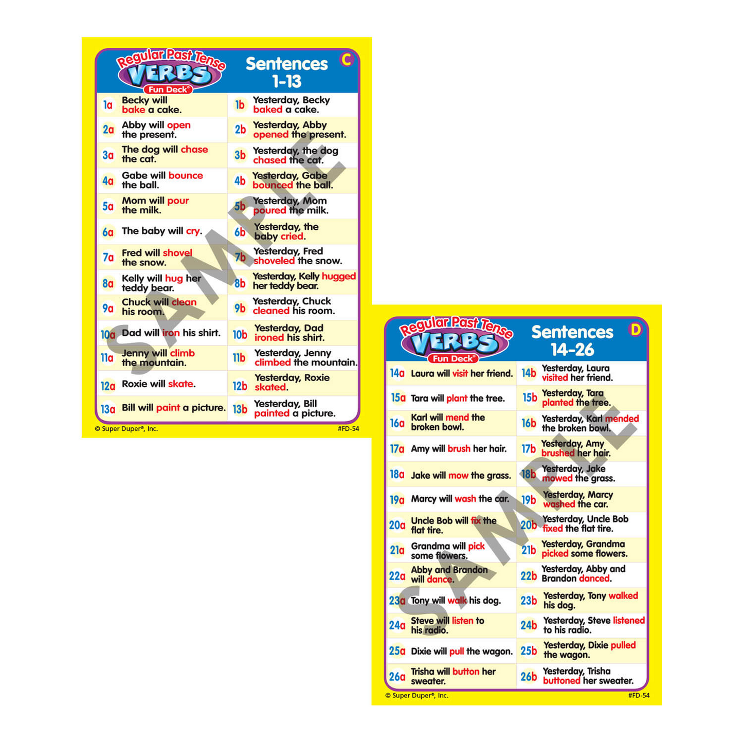 Regular Past Tense Verbs Fun Deck